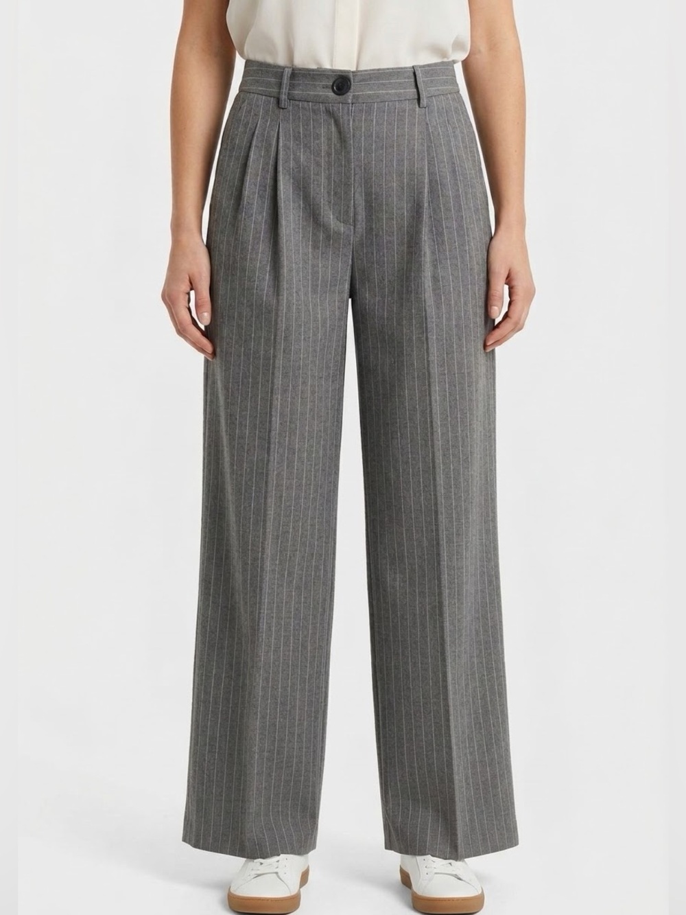Primark‎ Gray Pinstripe Pleated Wide Leg Trousers Dress Pants Size 2